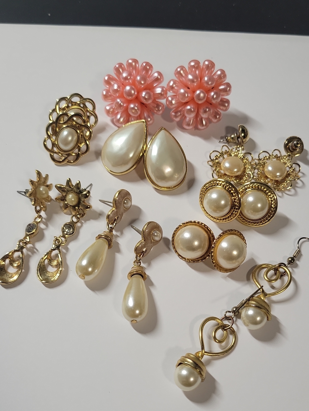 Pearl & Gold Tone Women's Earring Set - Pink and Cream Options